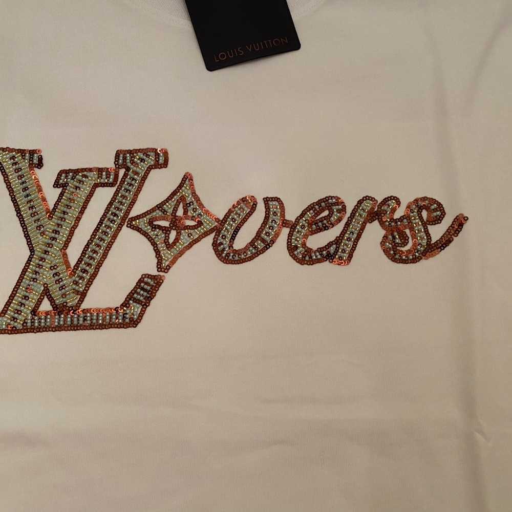 Louis Vuitton White Tee with Embellished Logo